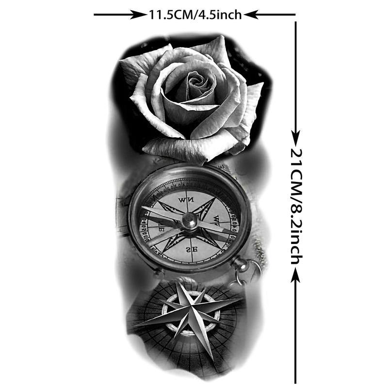 8pcs Half Arm Sleeve Skull & Rose,Animal Pattern Temporary Tattoo Sticker,Body Art Sticker For Women & Men