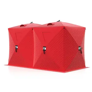 3-4 Person Pop-Up Ice Fishing Tent, Windproof Insulated Ice Shanty with 420d 3-Layer Fabric & Anchors, Ropes, Portable Hub-Style Tent,Red