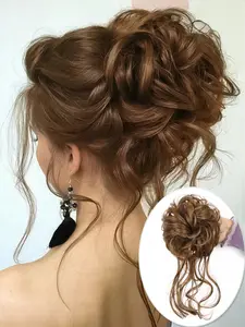 10 INCH Messy Bun Synthetic Extension Hair Piece Tousled Updo Hair Buns Extension Elastic Hair Band Hair Pieces Synthetic Curly Hair Bun Scrunchie Wavy Synthetic Hair For Women Girls Wavy Synthetic Hairpieces Synthetic Hair Extensions