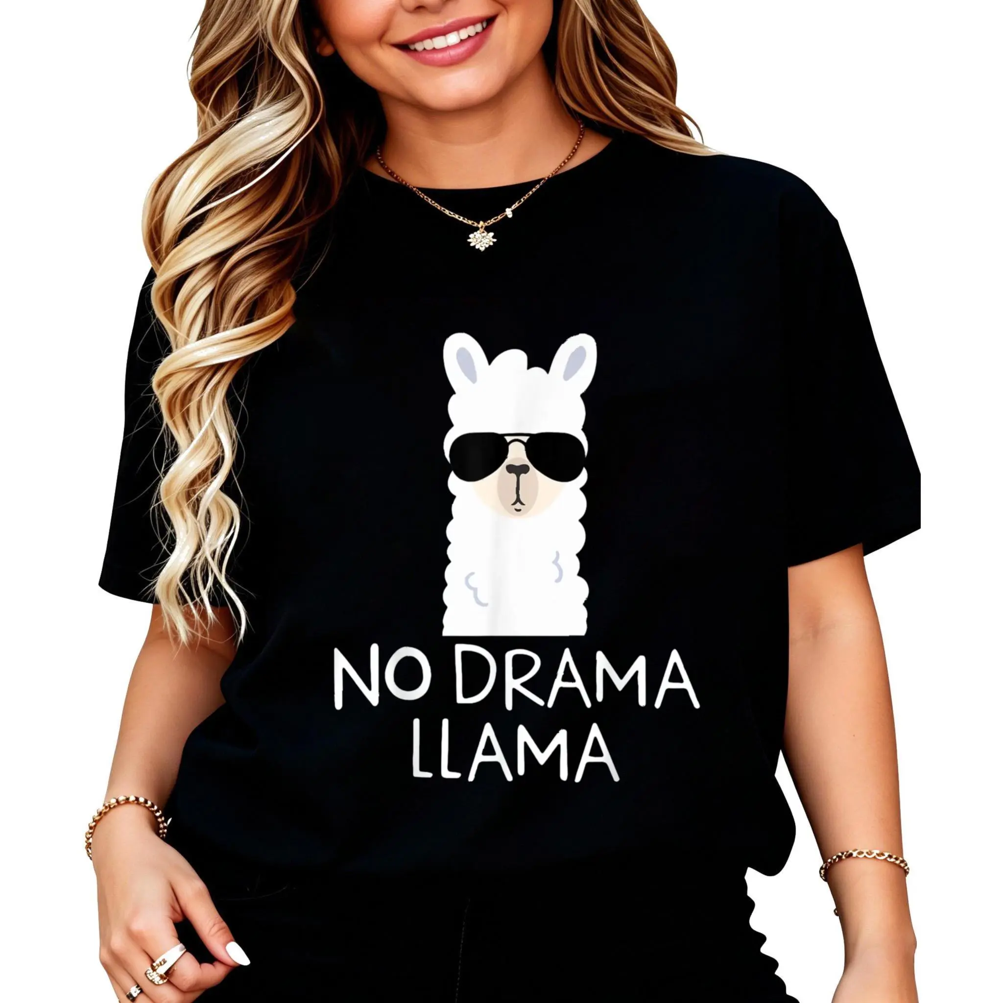 Unisex No Drama Llama Alpaca with Sunglasses Llama Lovers Gift T-Shirt