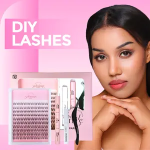 Sublime Paris Natural 100 PCS DIY Lashes Kit C Curl Volume for Eyelashes and Makeup Use Bare Curl Effect Vegan Cruelty-Free Complete Set with Glue and Tweezer