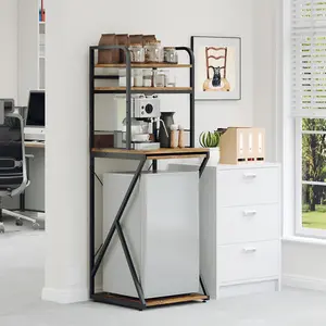 4-Tier Mini Shelf with Power Outlet and Storage – Mini Fridge Stand, Microwave Oven Stand Table, Bar Cabinet, Aquarium Stands, Freestanding for Kitchen, Living Room, Office, Patio