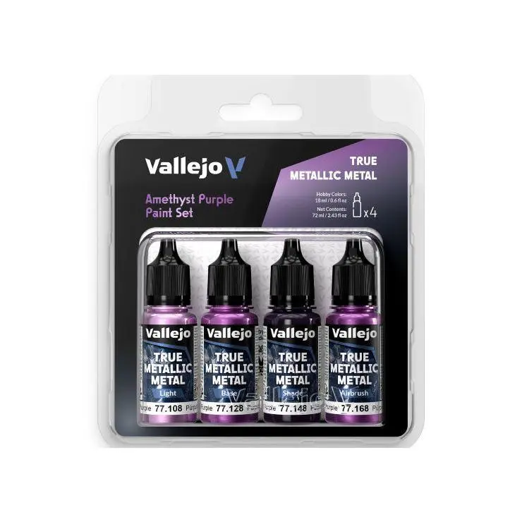 Vallejo 18ml Amethyst Purple True Metallic Metal Paint Set (4 Colors)