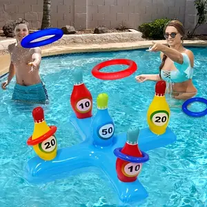 Inflatable Bowling Set for Family Parties, Durable PVC Fun Tossing Game, Bar Drinking Party Game, Pool Party Water Toy, Outdoor Lawn Gathering Interactive Prop for Ages 14+, Random Ring Colors