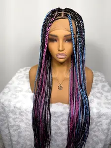 Knotless Braided Wig — Full Lace — 36 inch — Multi-Color (Pink/Blue/Silver/Purple) — Glueless