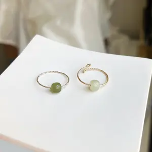 Natural Jade Ring, S925 Silver Adjustable Ring, Nephrite Stackable Ring