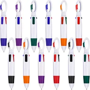 Retractable Shuttle Pen, 12pcs 4 Color Neon Ballpoint Pen, Ballpoint Pen Set, Top Multi-Color Carabiner Keychain for Office School Supplies Students Gift