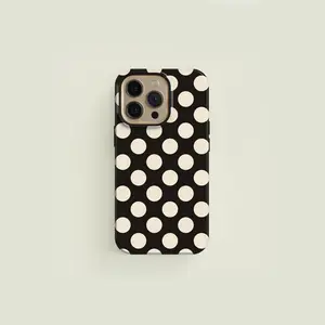 Classic Polka-Dot Black & Cream Premium Film 2 in 1 Phone Case - Durable, Shock Absorbing and Stylish Protection - Compatible with iPhone 16, 15, 14, 13, 12, 11, Plus, Pro, Pro Max, Perfect birthday gift for friends.