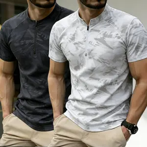 Men’s Classic Zip Polo T‑Shirt — Fashionable Casual Golf Shirt Fabric, Men’s Classic Polo Shirt, Short Sleeve breathable muscle v neck polo shirt, Top Shortsleeve Tropical, Ribbed Menswear Knit