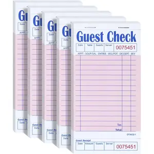 Server Guest Checkbook, 5 Pack EP-3632-1 Server Note Book, Thick Server Paper with Guest Receipts, Waitress Notepads - 250 Orders Total (Pink, 6.75" x 3.5")