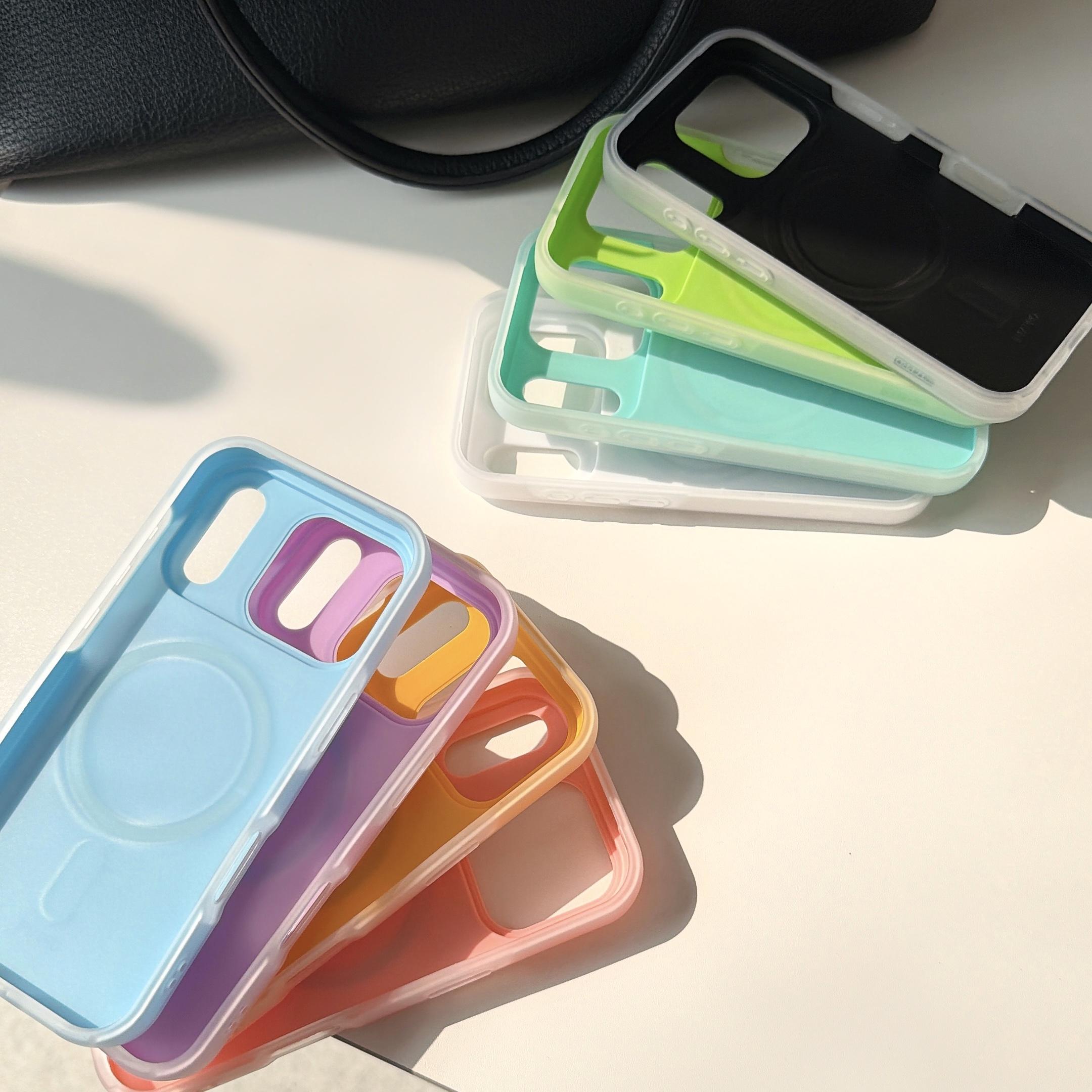 For iPhone 17 16 15 14 13 Pro Max 2 In 1 Dual Layer Magnetic Phone Case, Jelly Soft Silicone Candy Color Block PC Hybrid Shockproof Bumper Cover Compatible With Magsafe Wireless Charging