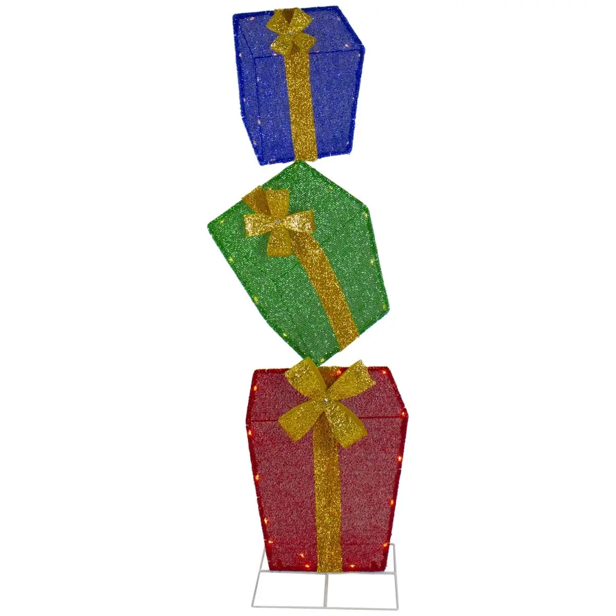 212 MAIN 48 in. Metal Fairy LED-Lighted Tinsel Stacked Gift Boxes, 4 lbs, Pre-Lit with 60 Warm White Lights, Indoor/Outdoor Christmas Home & Party Decoration Ornaments