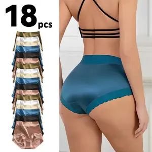 18Packs Women'S Mid Waist Cotton Stomach Control Body Shaping Panties - Mid Waist,Comfortable And Breathable Everyday Cotton Underwear Solid Color Seamless Underpants Winter Christmas Clothing Womenswear Costumes Hip ice silk Lingerie Fitted