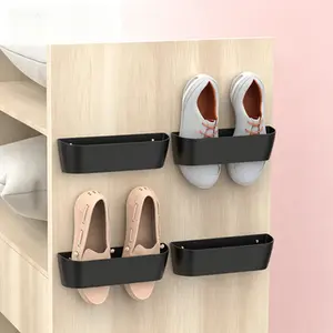 Self-Adhesive Shoe Organizer 4 Pack, Wall Mounted Hanging Storage with Strong Strips, Plastic Shoe Holder for Door Entryway Closet, Space Saving Hangers for Sneakers Sandals, No Drilling Needed