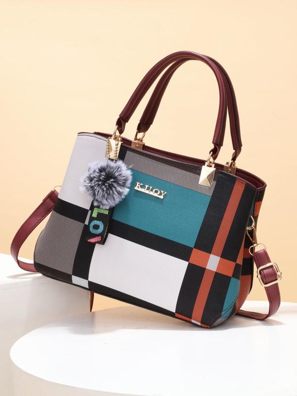 Women's Colorblock Adjustable Zip Pu Leather Satchel, Summer Fashion ...