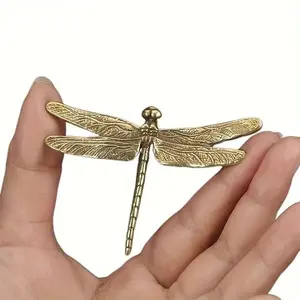Vintage Style Brass Dragonfly Figurines Set, Unique Antique Desktop Decor, Creative Tea Pet Collection, Perfect Home Office Gift