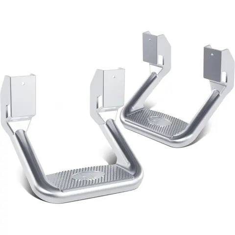 HECASA 2-Pcs Polished Silvery Aluminum Universal Side Hoop Steps Pair Set - Lightweight Boarding Aid with Rainready Footing, Slip Resistance, Car Accessory for 1967-2020 Chevy, GMC, Ford, Isuzu, Mitsubishi, Dodge, Jeep, Nissan, Toyota, Mazda