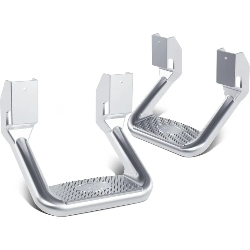 HECASA 2-Pcs Polished Silvery Aluminum Universal Side Hoop Steps Pair Set - Lightweight Boarding Aid with Rainready Footing, Slip Resistance, Car Accessory for 1967-2020 Chevy, GMC, Ford, Isuzu, Mitsubishi, Dodge, Jeep, Nissan, Toyota, Mazda