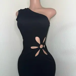 Black One-Shoulder Dress with Unique Cut-Out Design