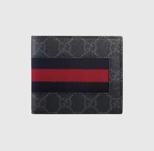 Pre-owned GUCCI GG Bifold Wallet Black Gold BLUE