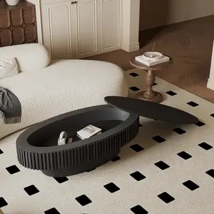 47'' Oval Coffee Table with Storage Solid Wood Veneered Modern Coffee Table Accent Tea Table for Living Room, Bedroom, Apartment or Office, Black
