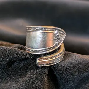Pennyroyal Moon Silverware Ring for Men or Women - Artisan Crafted Boho Vintage/Antique Fashion Accessory with Various Patterns