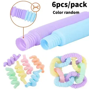 6pcs Macaron Pop Tubes Fidget Toys, Stretchable Sensory Tubes for Kids & Adults, Anxiety Relief Toys, Party Favors, Easter Basket Stuffers, Gifts, Stress Relief Fidgeting