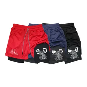 3PC Mens 2 in 1 SD Jesus Shorts San Diego Style Layered Gym Workout Athletic Running Basketball Streetwear Quick Dry Breathable Compression Liner Multi Pocket Graphic Printed Summer Outfit