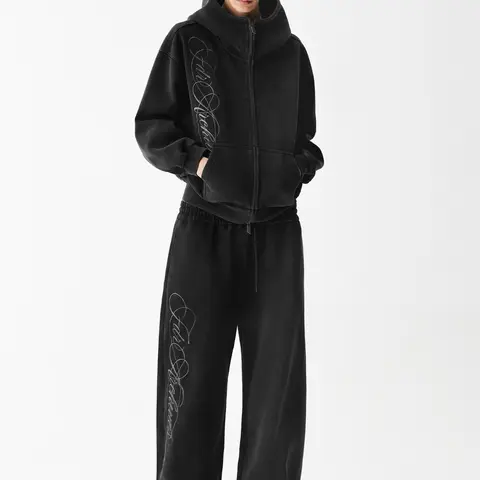 FDR Embroidered Script Letter Washed Zip-Up Hoodie, Women's High-Collar Big Hood Sweatshirt Eases Social Anxiety , Flattering Fit & Exclusive Y2K Streetwear Style for Casual Everyday Wear