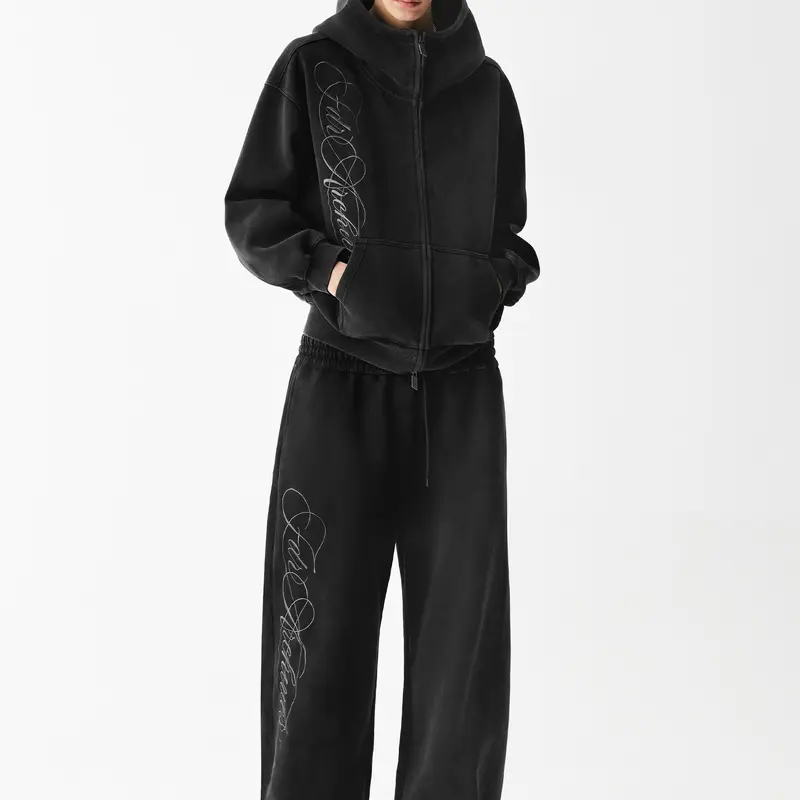 FDR Embroidered Script Letter Washed Zip-Up Hoodie, Women's High-Collar Big Hood Sweatshirt Eases Social Anxiety , Flattering Fit & Exclusive Y2K Streetwear Style for Casual Everyday Wear