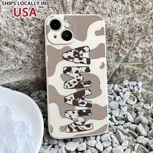 Straight Edge Cow Print "MAMA" TPU Pattern Case for iPhone 16 15 14 Pro Max 13 12 11 XR XS Plus Shockproof Non Slip Military-Grade Protection Silicone Cover