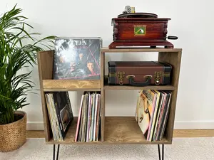 Handmade Plywood Record Player Stand - Durable & Stylish Vinyl Storage Rack in Pine, Oak, Walnut, and Birch Wooden Organiser Metal