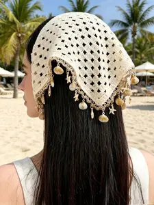 Boho Summer Hairband for Women, Shell and Starfish Decor, Crochet Lace Fringe, Casual Accessory for Daily Use, Sports, Beach, Vacation