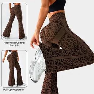 Women's Sexy Leopard Print Flared Yoga Pants — High-Waisted, Tummy-Control, Butt-Lifting, and Slimming Casual Fitness Leggings for Outdoor Sports