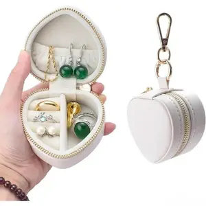 Heart-Shaped Jewelry Box Keychain | Portable PU Leather Travel Organizer, Compact Ring Holder for Earrings & Necklaces, Perfect for Weddings, Sports & Vacations