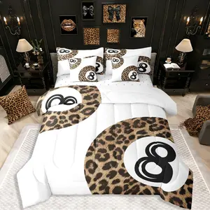 Preppy Leopard Bedding Set,Cheetah Lucky 8 Ball Comforter Set,7 Piece Bed In A Bag for Kids Boys Girls Women,Aesthetic Funky Y2K Trendy Fashion Coquette Comforter and Sheets Vintage Rustic