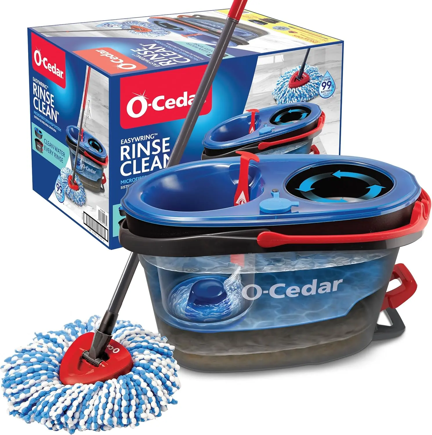 O-Cedar RinseClean Spin Mop & Bucket System - Cleaning Tool with Clean Water Supply, Removes 99% of Bacteria