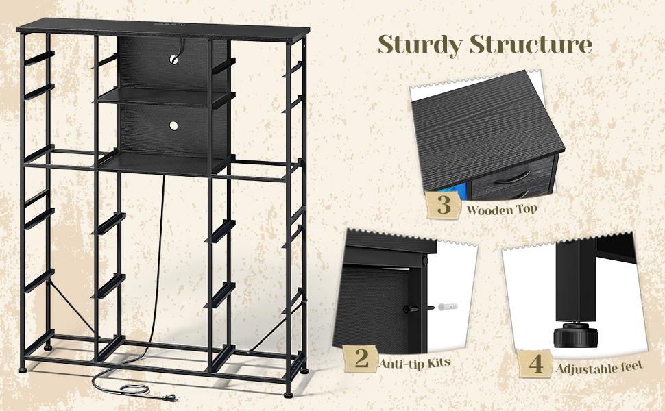 Raybee Furniture 51" H Dresser with 15 Drawers Dresser for Bedroom, with Charging Station & LED Lights & Hutch Sturdy, Steel Frame, Wood Top