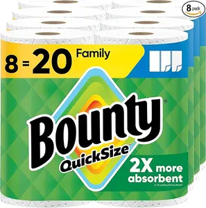Bounty Quick Size Paper Towels, Kitchen Wipes, White, 8 Family Rolls