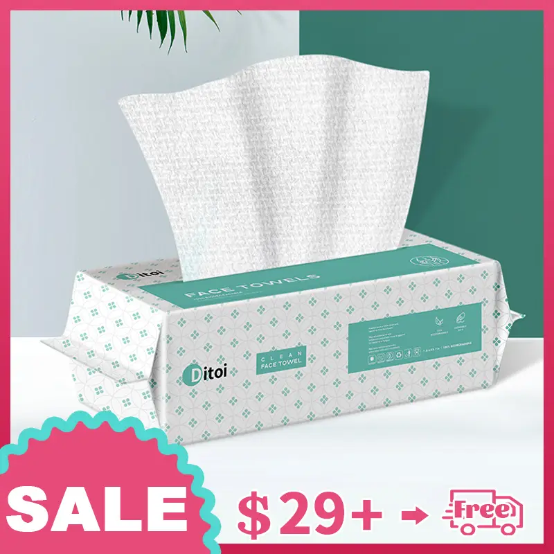 Ditoi Normal Size Disposable Face Towels 7.8” x 8.7” Single-Use Washcloths, Ultra-Soft & Highly Absorbent Plant Fiber Dry Wipes, Thick & Durable Towel