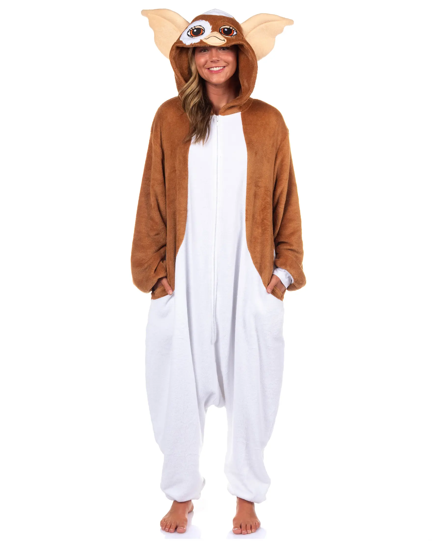 Gremlins Gizmo Kigurumi Adult Hooded Costume Fleece Union Suit Pajama Loungewear, Women, Polyester