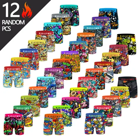 KJFISTMU Men's Printed Underwear Multi-color Belt Set - 4/12 pieces of men's underwear with dopamine color matching, lightweight, soft, breathable and elastic spandex, anti-curling edges, street graffiti pop art, Halloween gift Menswear Briefs Christmas