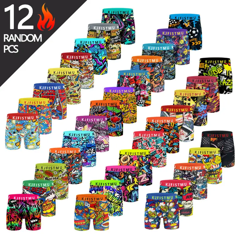 KJFISTMU Men's Printed Underwear Multi-color Belt Set - 4/12 pieces of men's underwear with dopamine color matching, lightweight, soft, breathable and elastic spandex, anti-curling edges, street graffiti pop art, Halloween gift Menswear Briefs Christmas