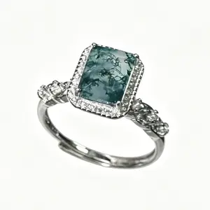 Natural Moss Agate 925 Silver Adjustable Ring | Valentines Gift , Gift for Wedding/Birthday/Mother'sDay/Christmas