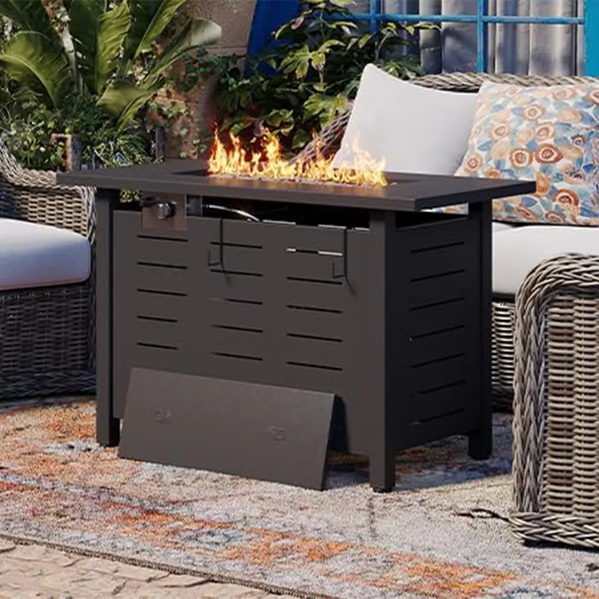 Jolydale 40" Propane Fire Table,50000 BTU Outdoor Gas Heating Fire Pit with Lava Rocks, Removable Lid, Waterproof Cover, CSA-Certified Black Rectangle Patio Table for Deck, Backyard