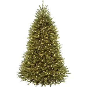 PLL National Tree Company Pre-Lit Artificial Full Christmas Tree, Green, Dunhill Fir, Dual Color LED Lights, Includes Stand, 7.5 Feet, Dual Colored Lights Metal Magical Multicolor Room Decoration Set Ornaments