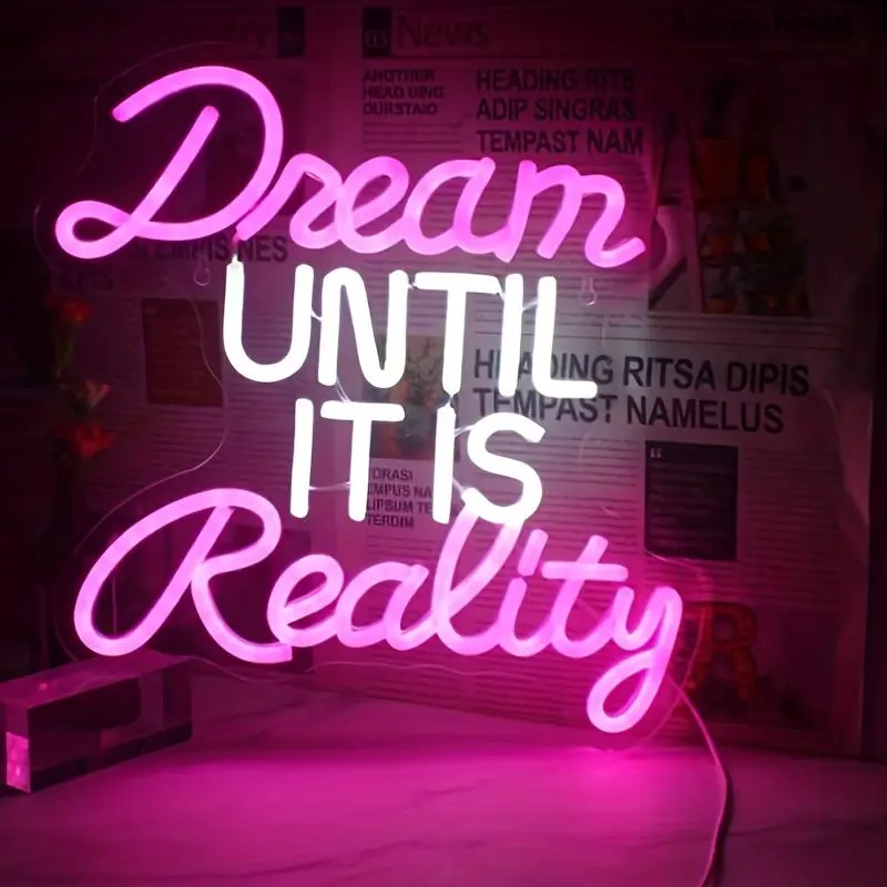 Dream Come True Neon LED Wall-Mounted Light, Adjustable Brightness, Home Decor Lighting, Ambient Decor Lighting, USB Powered, Suitable for Office, Bedroom, Gym, Light Up Sign, Led Neon Sign, LED Neon Lights, Led Lighted