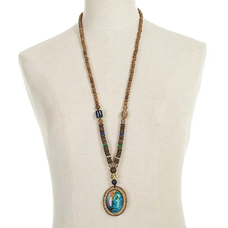 Boho Peacock Feather Pendant Necklace
