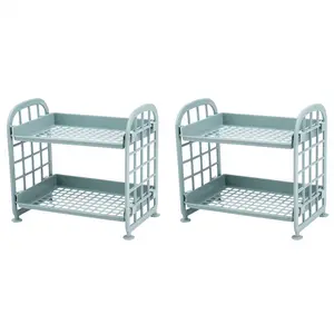 2X Storage Shelves,Plastic Small Storage Shelves - 2 Tier Shelf Shelving,Kitchen Shelf Bathroom Organizer(Nordic Blue)