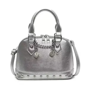 Fashion Silver PU Material Rivet Chain Decor Crossbody Shoulder Bag with Adjustable Strap, Women Y2K Punk Style Mini Handbag Shell Bag, Shoulder Clutch Purse, Millennium Aesthetic, Dance Party Accessory